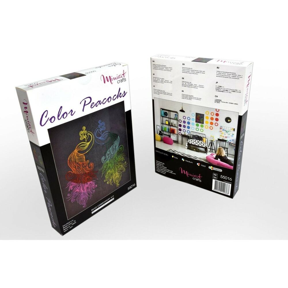 Miniart Crafts 55016 Color Peacocks DIY Bead Embroidery Kit Handmade Home Decor